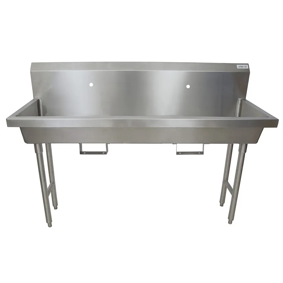 BK Resources MSHS-60F1B 60" Freestanding Hand Sink without Faucet - with Knee Valve Bracket / 14 g
