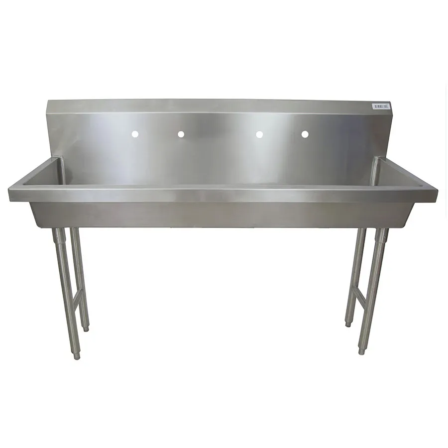 BK Resources MSHS-60F2 60" Freestanding Hand Sink without Faucet - 14 gauge / Double Holes