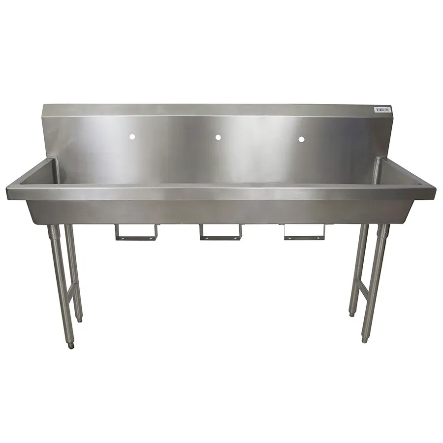 BK Resources MSHS-72F1B 72" Freestanding Hand Sink without Faucet - with Knee Valve Bracket / 14 g