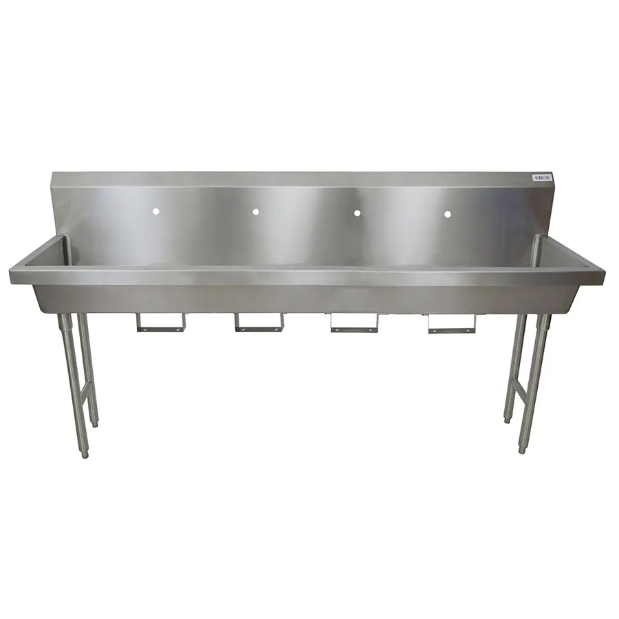 BK Resources MSHS-96F1B 96" Freestanding Hand Sink without Faucet - with Knee Valve Bracket / 14 g