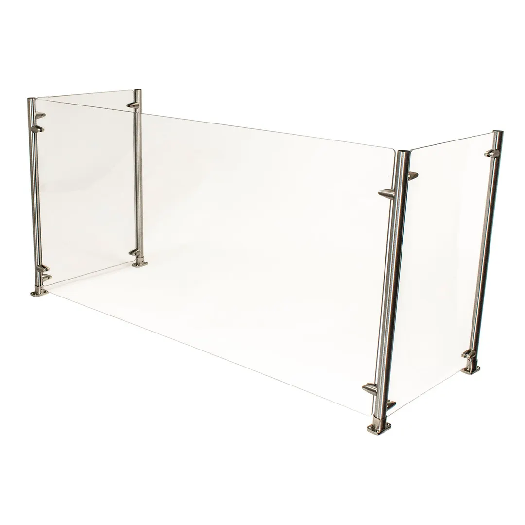 BK Resources SG-CC-84 84in Three-Sided Cooking Sneeze Guard, Tempered Glass, Stainless Steel Posts
