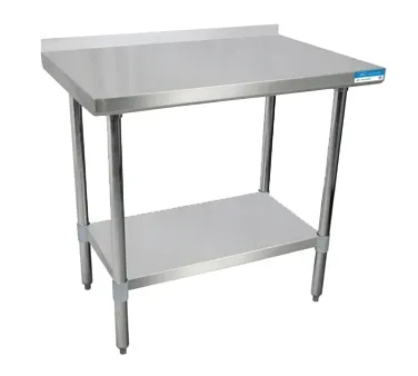 BK Resources SVTR-3624 36" Open Base Work Table with Undershelf, 1-1/2" Backsplash / 18 Gauge Top