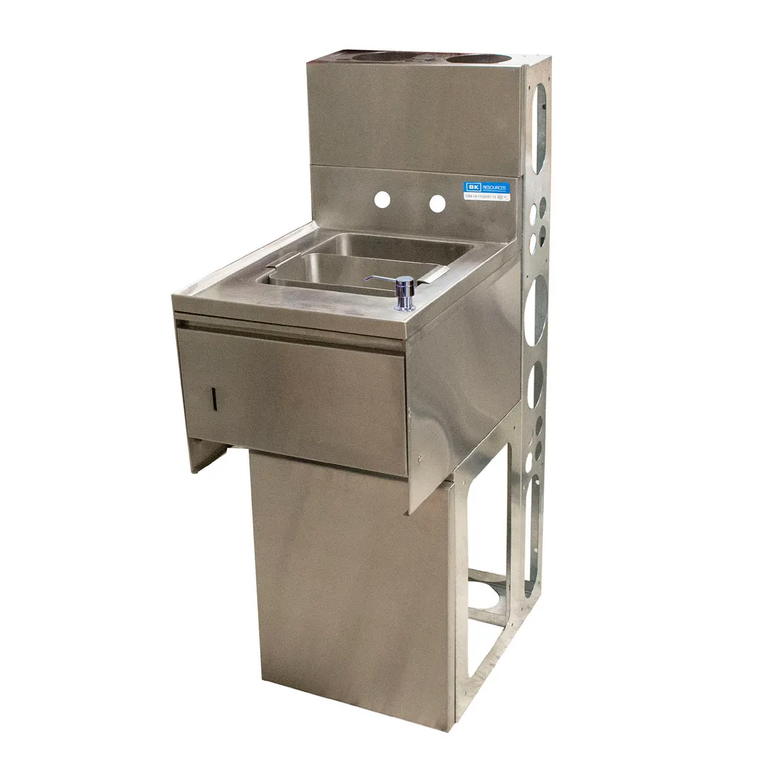 BK Resources UBDW-21-1012HST-15PG Underbar Sink Units, 1 Compartment with Soap & Towel Dispenser