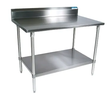 BK Resources VTTR5-4830 48" Open Base Work Table with Undershelf, 5" Backsplash / 18 Gauge Top