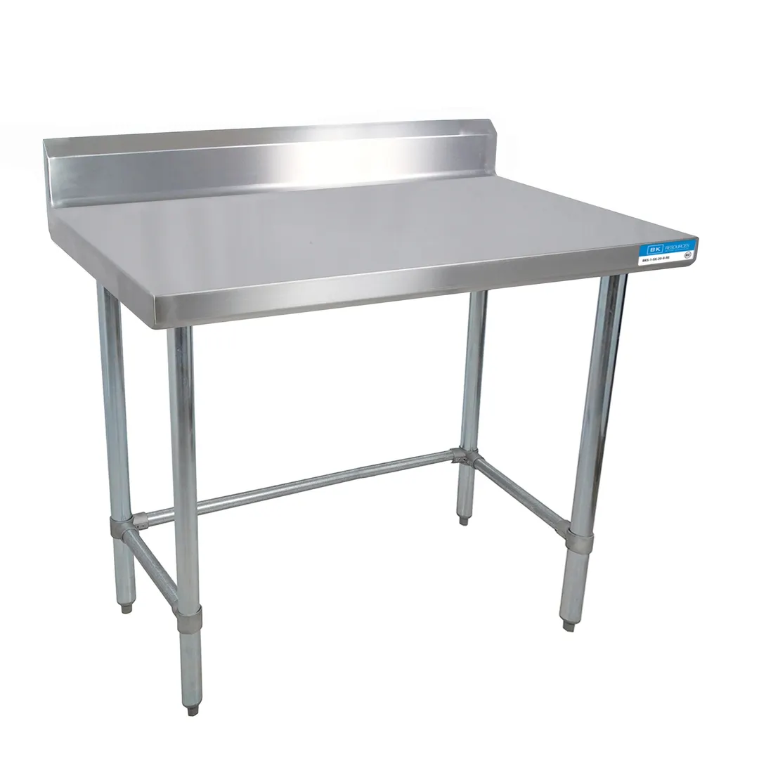BK Resources VTTR5OB-4830 48" Open Base Work Table with Side & Rear Crossrails,5" Backsplash / 18 Ga