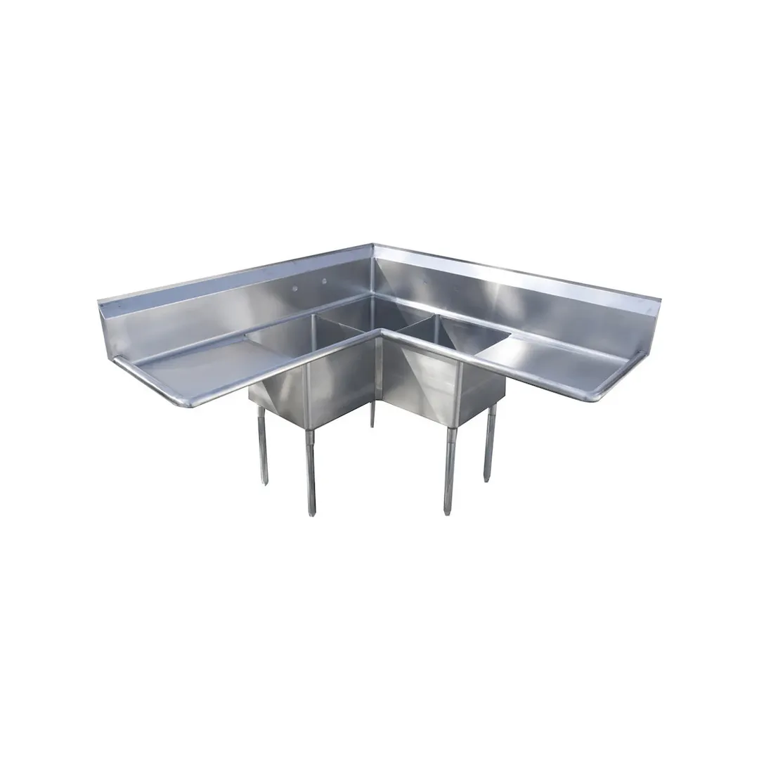 Blue Air 3C18-12L-2D 57" 3 Compartment Corner Sink, 18"W x 18"L Bowl - Stainless Steel
