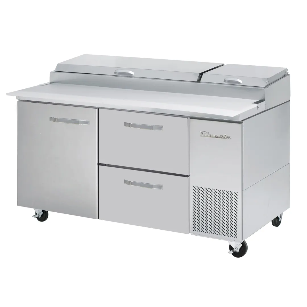 Blue Air BAPP67-D2R-HC 67" 2-Section Refrigerated Pizza Prep Table w/ 1 Door & 2 Drawers
