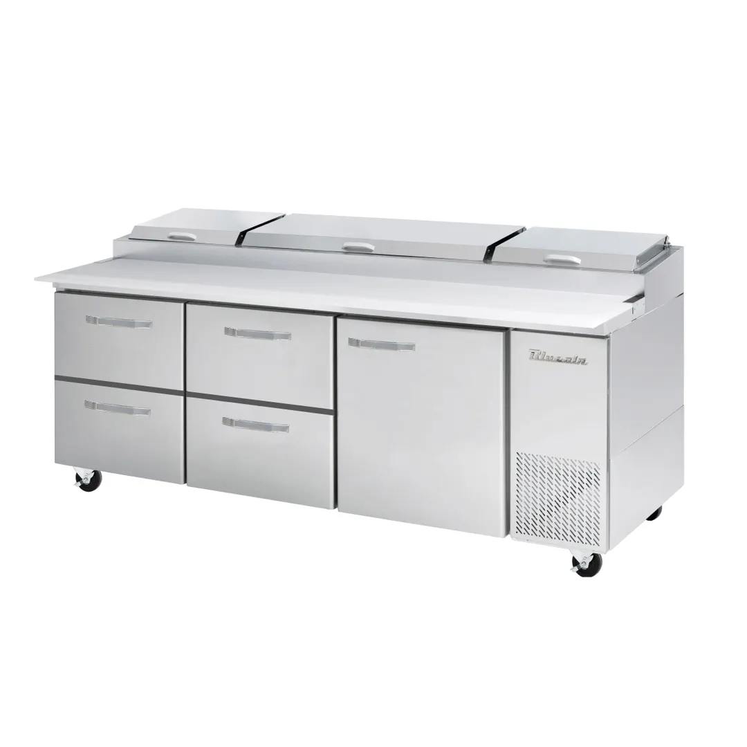 Blue Air BAPP93-D4LM-HC 93" 3-Section Refrigerated Pizza Prep Table w/ 1 Door & 4 Drawers