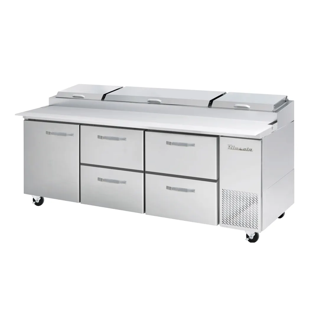 Blue Air BAPP93-D4RM-HC 93" 3-Section Refrigerated Pizza Prep Table w/ 1 Door & 4 Drawers