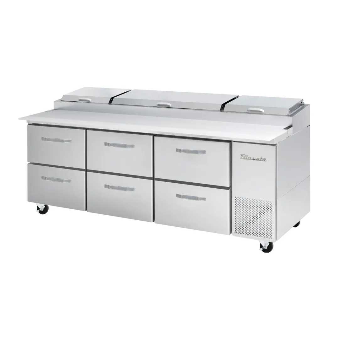 Blue Air BAPP93-D6-HC 93" 3-Section Refrigerated Pizza Prep Table w/ 6 Drawers, 12 (1/3 size) Pans