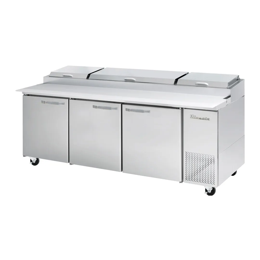 Blue Air BAPP93-HC 93" 3-Section Refrigerated Pizza Prep Table w/ 3 Doors, (12) 1/3 Size Pan