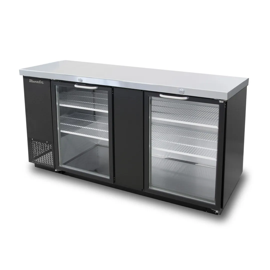 Blue Air BBB69-3BG-HC 69" Two Glass Door Back Bar Cooler, Black Finish