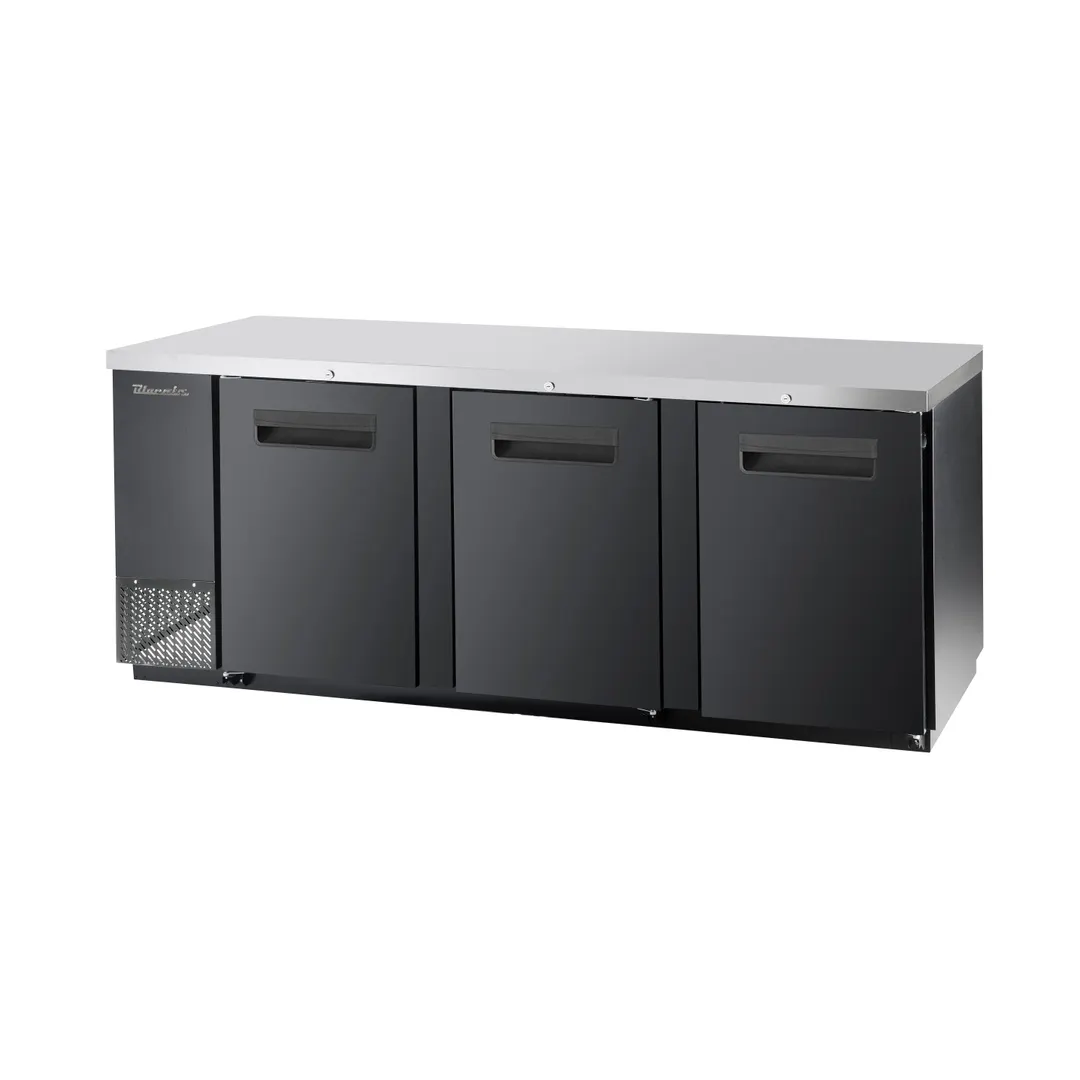 Blue Air BBB90-4B-HC 90" Three Solid Door Back Bar Cooler, Black Finish