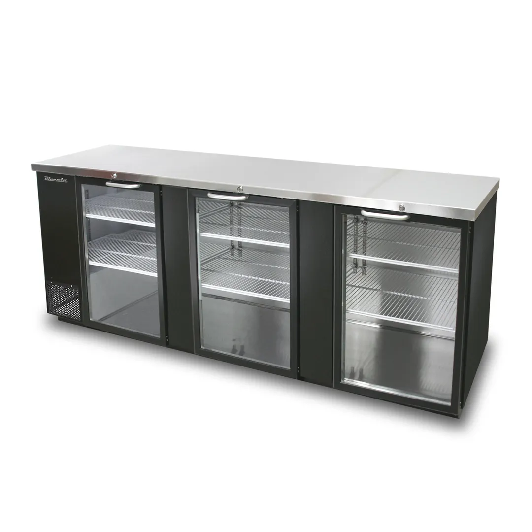 Blue Air BBB90-4BG-HC 90" Three Glass Door Back Bar Cooler, Black Finish