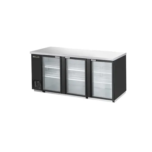 Blue Air BBB90-4SG-HC 90" Three Glass Door Back Bar Cooler, Stainless Steel