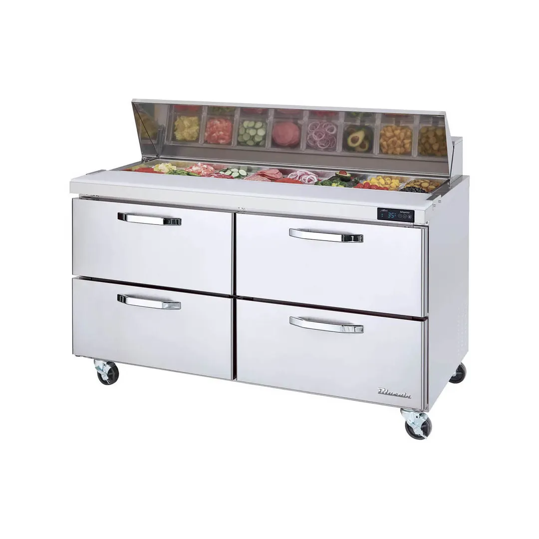 Blue Air BLMT60-D4-HC 60" Two Section Mega Top Sandwich Prep Table w/ 4 Drawers, 24 Pans