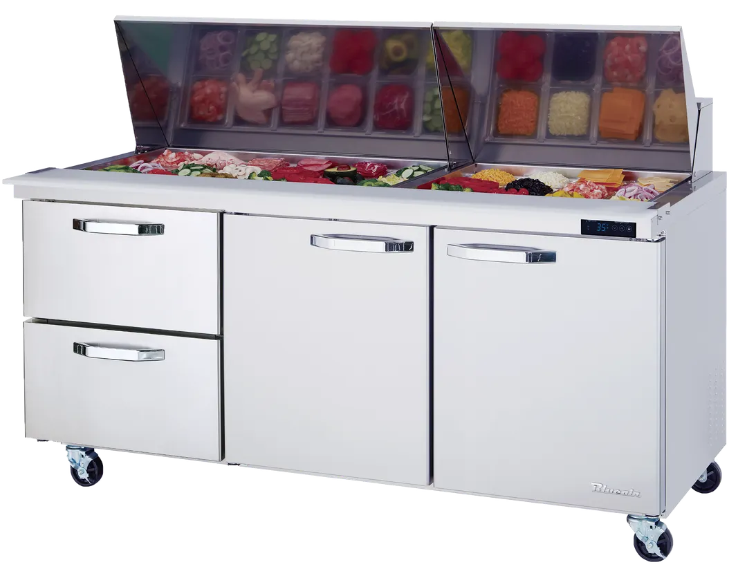 Blue Air BLMT72-D2L-HC 72" Mega Top Sandwich Prep Table w/ 2 Drawers & 2 Doors, 30 Pans