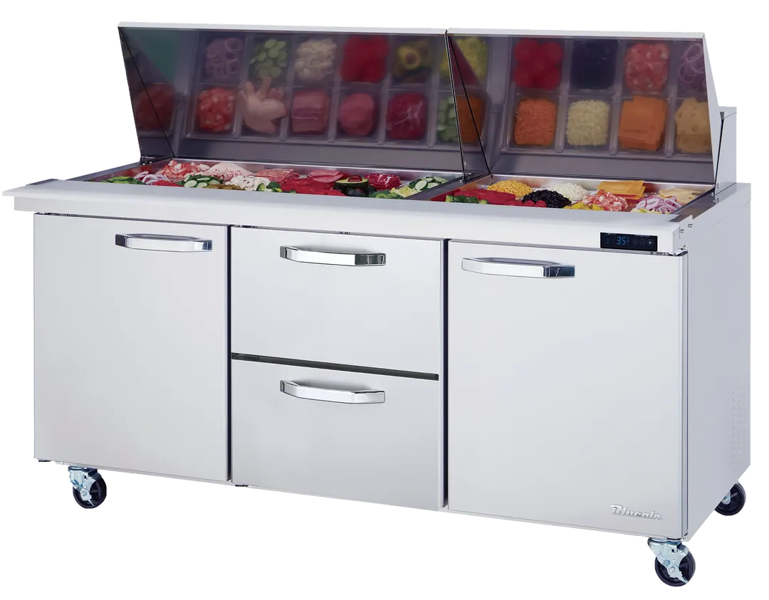 Blue Air BLMT72-D2M-HC 72" Mega Top Sandwich Prep Table w/ 2 Drawers & 2 Doors, 30 Pans