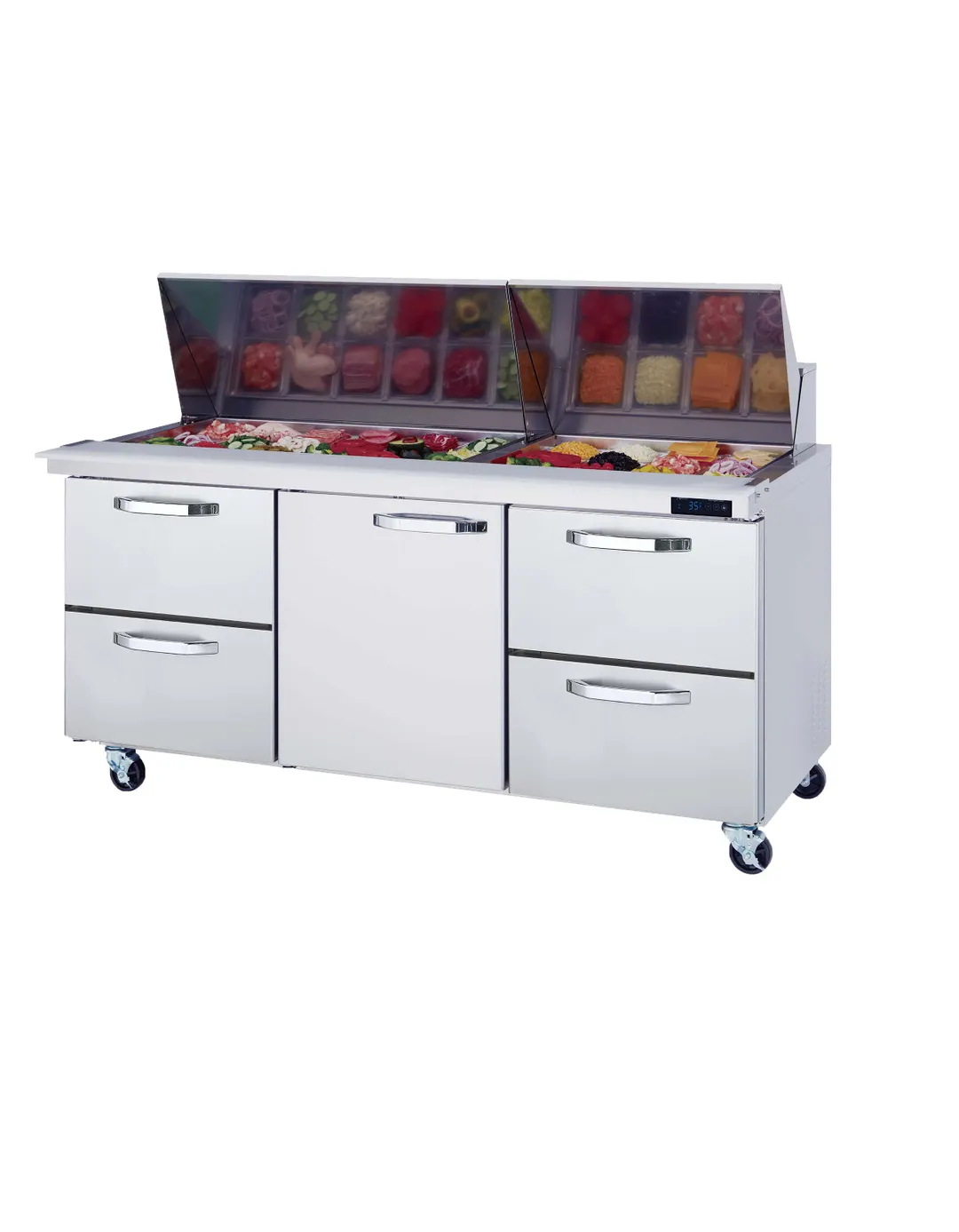 Blue Air BLMT72-D4RL-HC 72" Mega Top Sandwich Prep Table w/ 4 Drawers & 1 Door, 30 pans, 20 cu. ft.