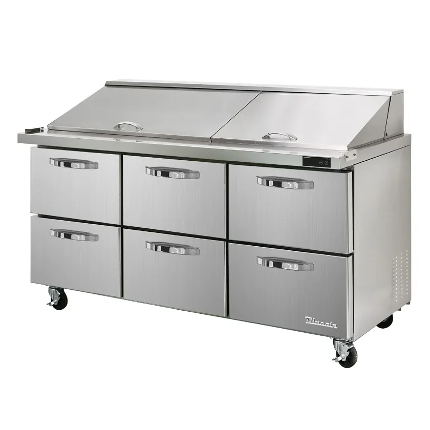 Blue Air BLMT72-D6-HC 72" Three Section Mega Top Sandwich Prep Table w/ 6 Drawers, 30 Pans