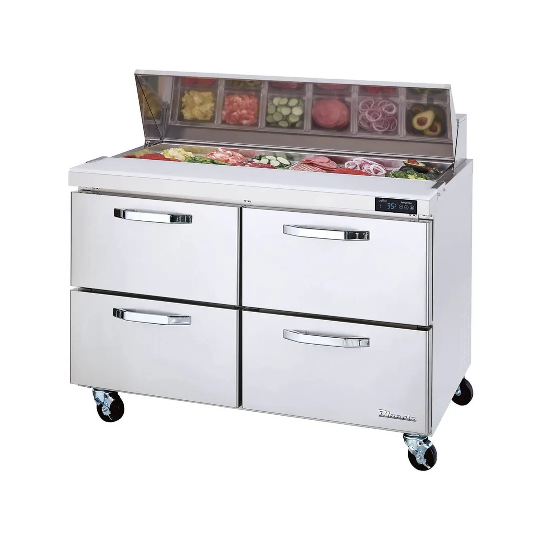 Blue Air BLPT48-D4-HC 48" Two Section Sandwich & Salad Prep Table w/ 4 Drawers, 12 pans, 13 cu. ft.