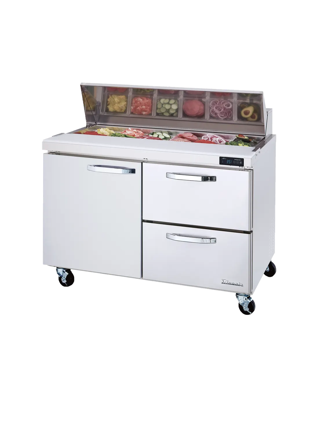 Blue Air BLPT60-D2R-HC 60" 1-Door & 2-Drawer Sandwich & Salad Prep Table, 16 Pans, Stainless Steel