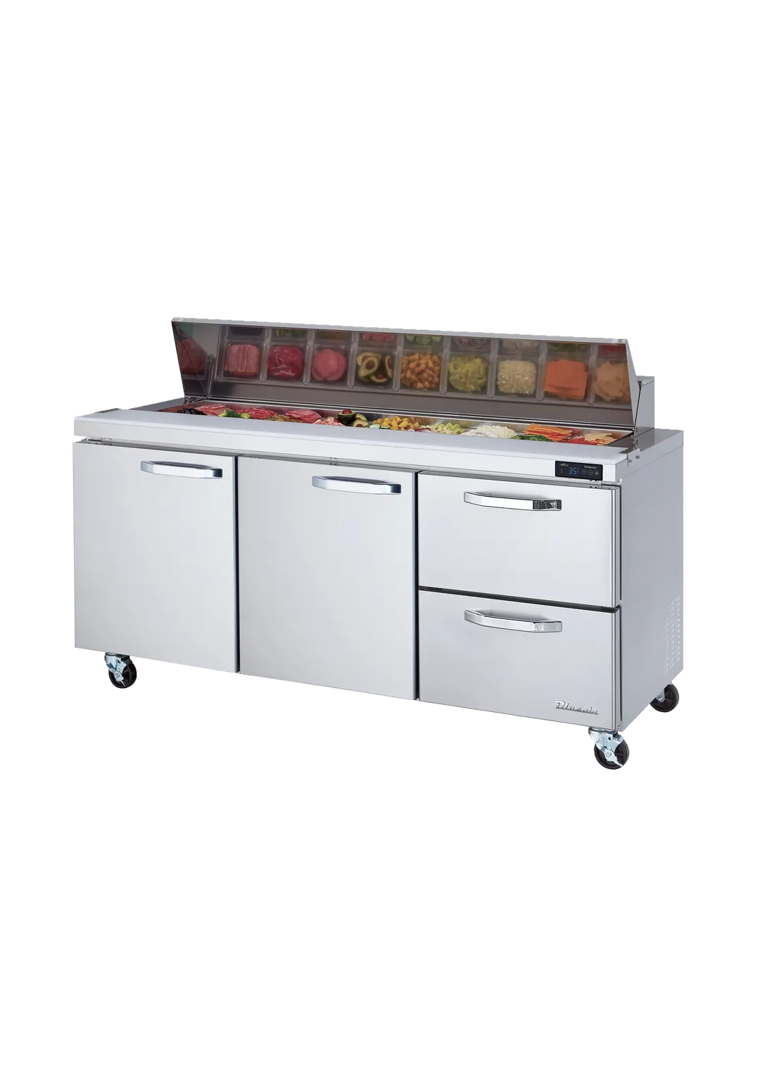 Blue Air BLPT72-D2R-HC 72" 3-Section Sandwich and Salad Prep Table w/ 2 Doors & 2 Drawers, 18 Pans