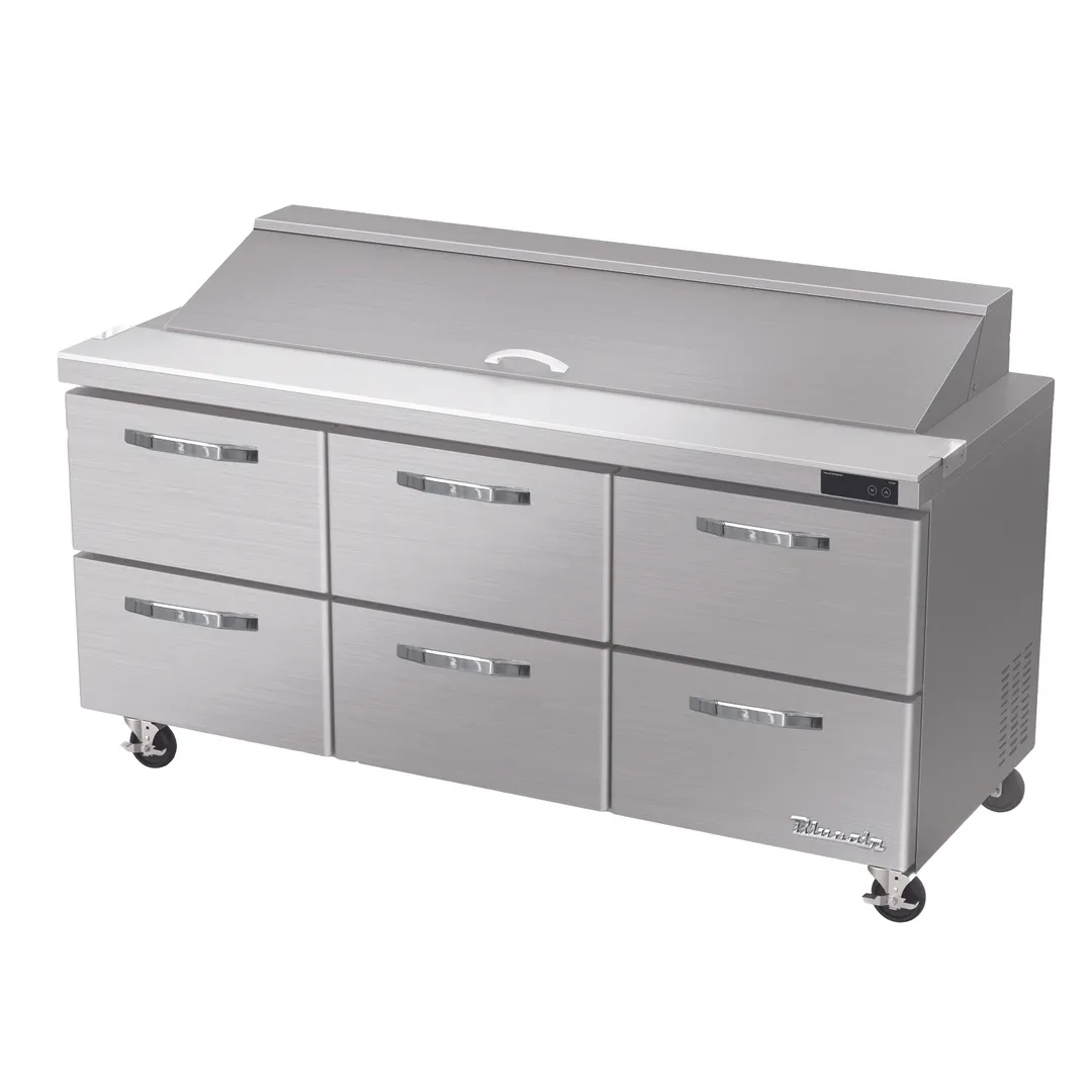 Blue Air BLPT72-D6-HC 72" Three Section Sandwich / Salad Prep Table w/ 6 Drawers, 18 Pans
