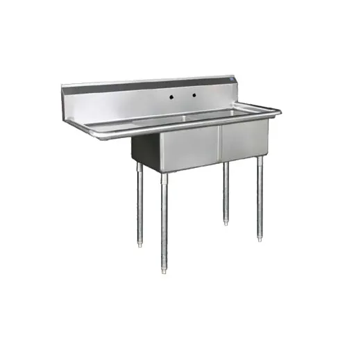 Blue Air BS2-18-12/L Two Compartment Sink, 18"W x 18"L Bowl w/Left-Hand Drainboard