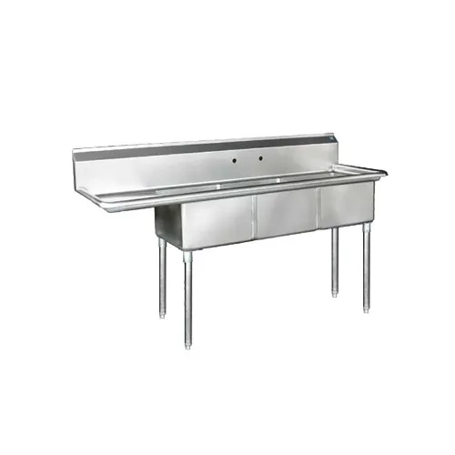 Blue Air BS3-18-12/L 75" Three Compartment Sink, 18"Wx18"L Bowl w/Left-Hand Drainboard