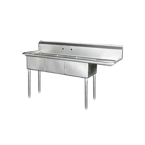 Blue Air BS3-18-12/R  75" Three Compartment Sink, 18"Wx18"L Bowl w/Right-Hand Drainboard
