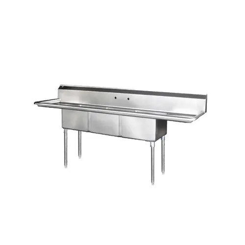 Blue Air BS3-24-14/2D 120" Three Compartment Sink, 24"W x 24"L Bowl With 2 Drainboards