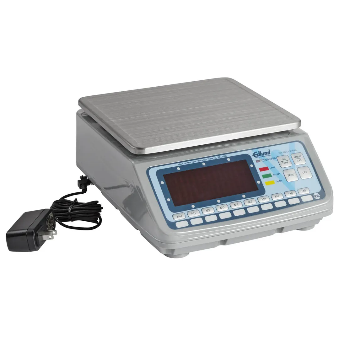 Edlund BRV-HP30 Bravo! 30 lb Portion Scale, 0.1 oz, 9.64"x8.71" Stainless Platform, RED LED Display