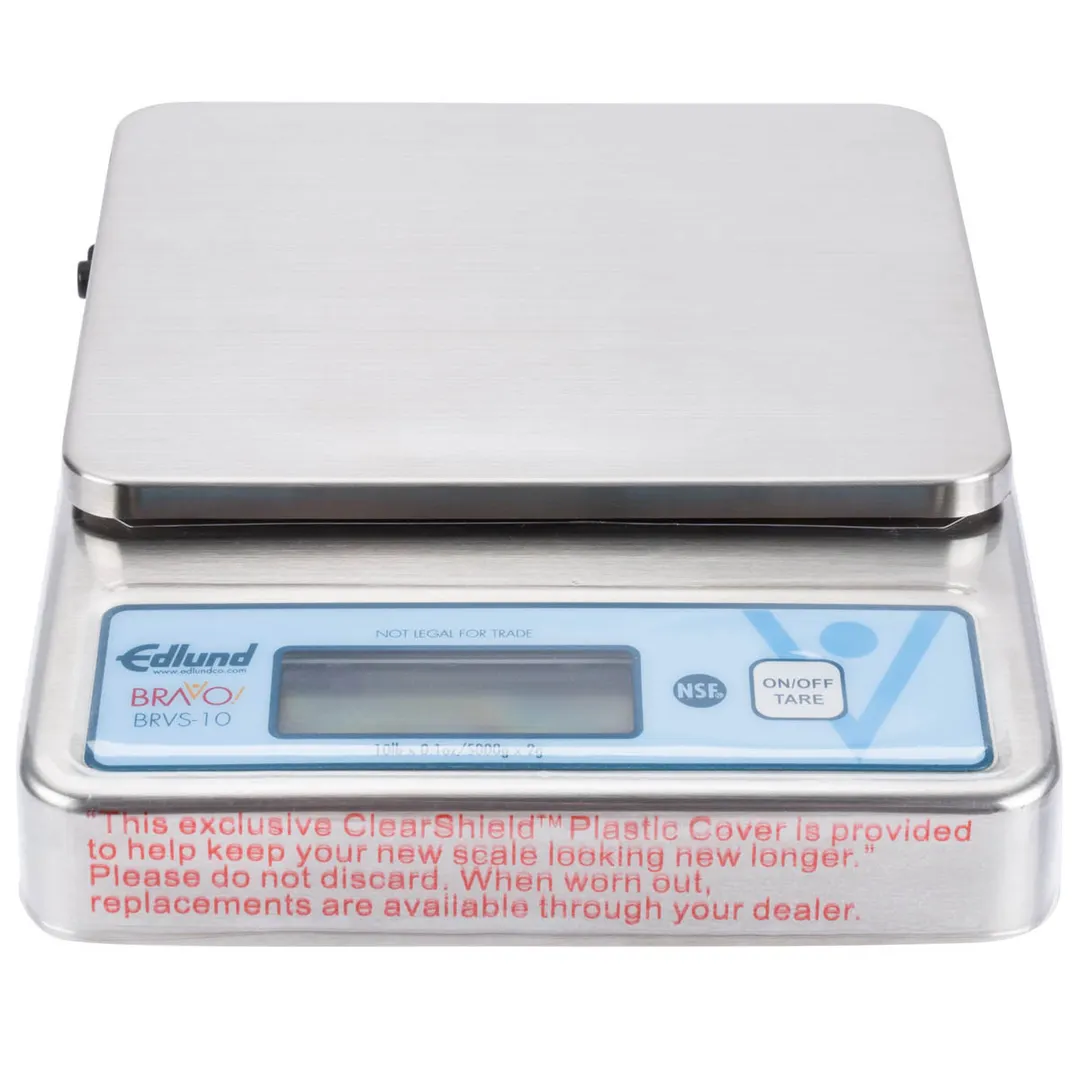 Edlund BRVS-10 Bravo! 10‑lb Electronic Portion Scale, 0.1 oz/2 g Accuracy, 6″×6‑3/4″ Stainless Platform, LCD
