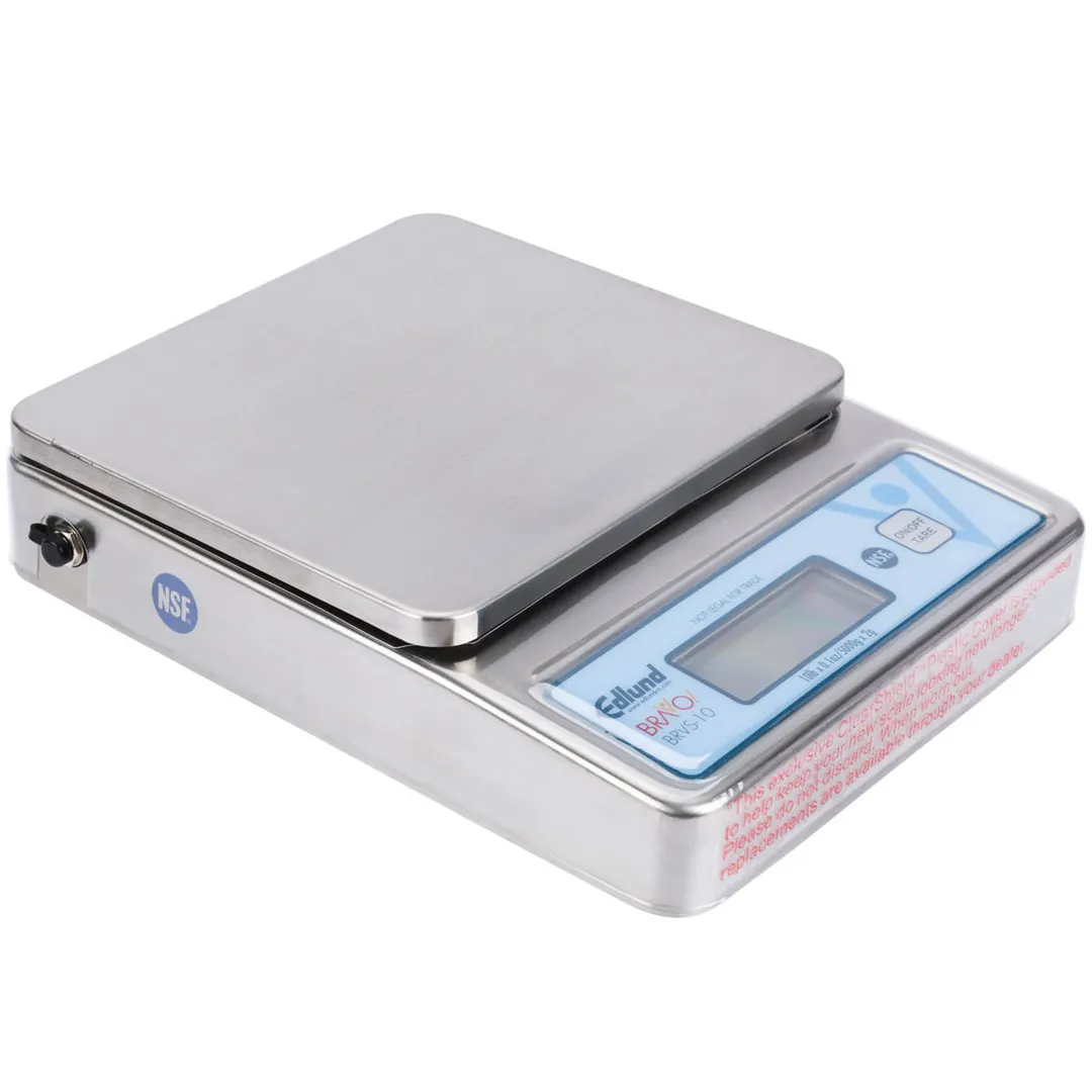Edlund BRVS-10 Bravo! 10‑lb Electronic Portion Scale, 0.1 oz/2 g Accuracy, 6″×6‑3/4″ Stainless Platform, LCD