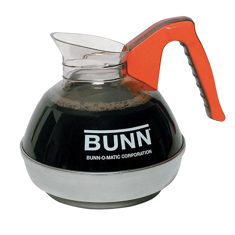 BUNN 06101.0103 Coffee Decanter, 64 oz (2 qt), Plastic Orange Handle, Stainless Steel Bottom – 3/Set