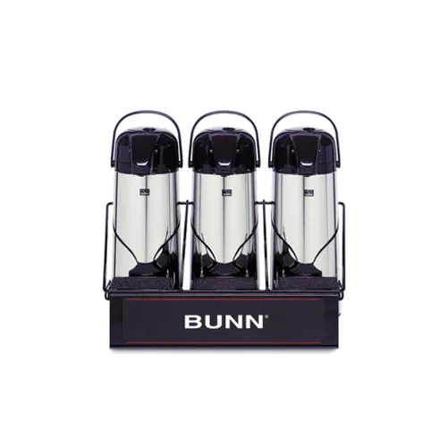 BUNN 25371.0003 APR-3 Airpot Rack, Holds 3 Push Button Airpots, Sponge Lined Tray, Stainless Steel