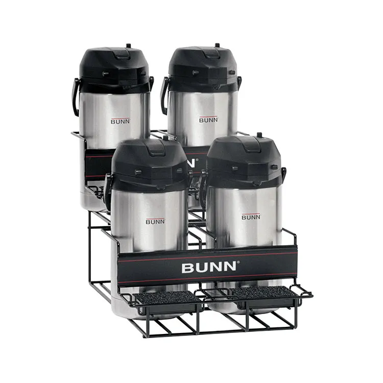 BUNN 35728.0003 Airpot Rack – Holds 4 Airpots, Lower/Upper Racks, Sponge‑Lined Tray, Carbon Steel
