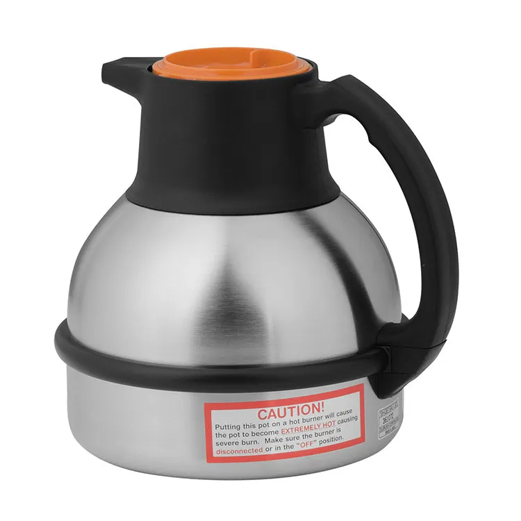 BUNN 36252.0001 Thermal Carafe 1.9L (64 Oz) Vacuum‑Insulated Stainless Steel, Orange Lid - Single Unit