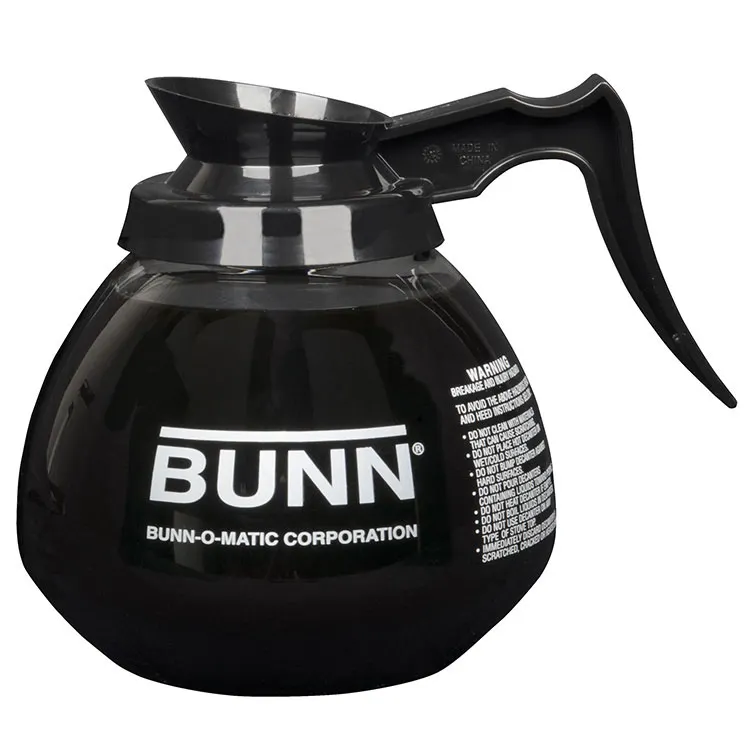 BUNN 42400.0103 Decanter – 64 Oz. (2 Qt) Glass, Black Handle – 3/Case – Ideal for Coffee Service