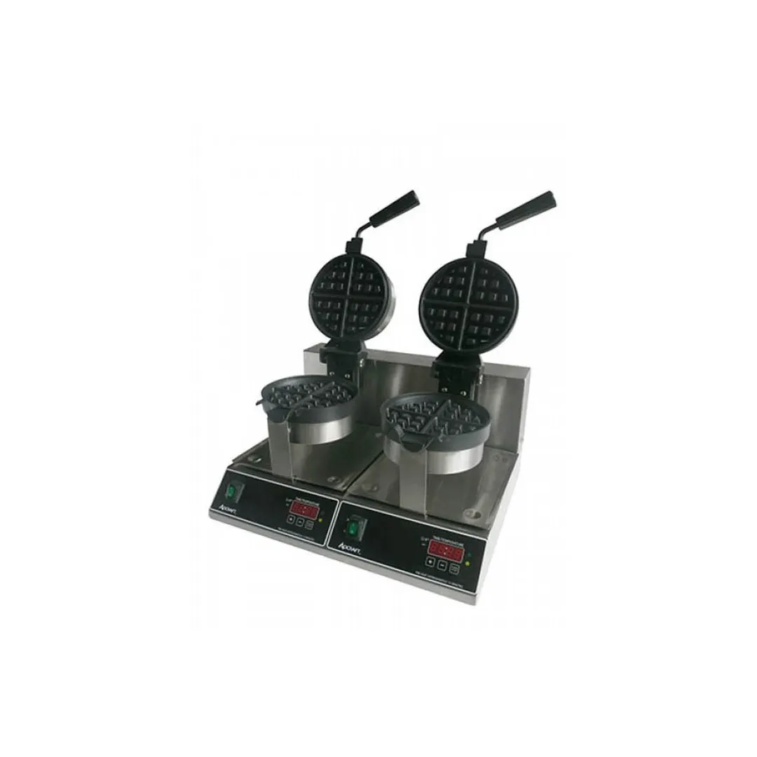 Adcraft BWM-7/R-2 7" Round Double Belgian Waffle Maker w/ Cast Aluminum Grids, 40 Waffles Per Hour