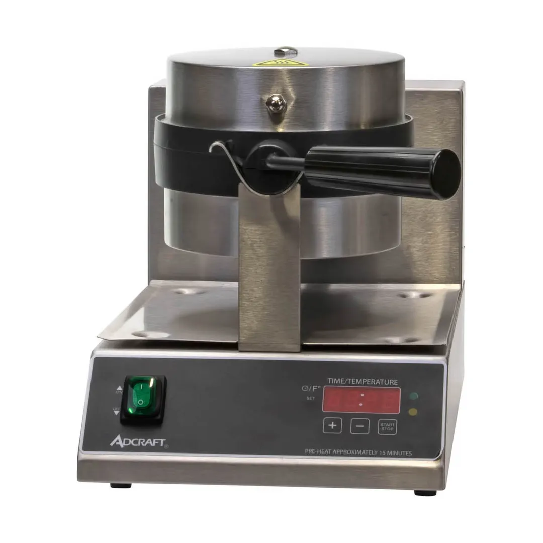 Adcraft BWM-7/R 7" Round Single Belgian Waffle Maker w/ Cast Aluminum Grids, 20 Waffles Per Hour