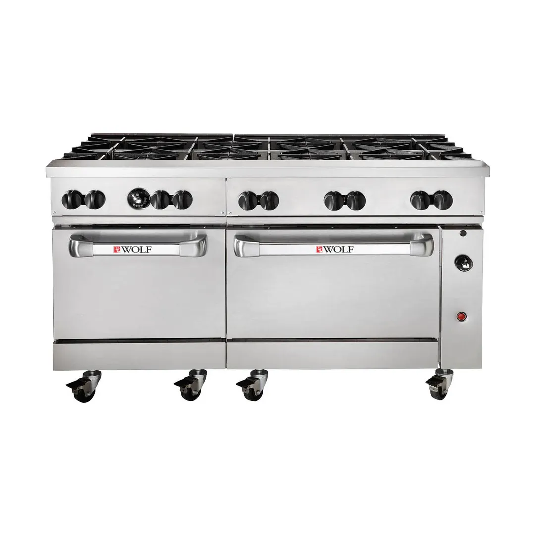 Wolf C60SS-10B 60" Gas Restaurant Range w/ (10) Open Burners, (2) Standard Ovens, 358.000 BTU