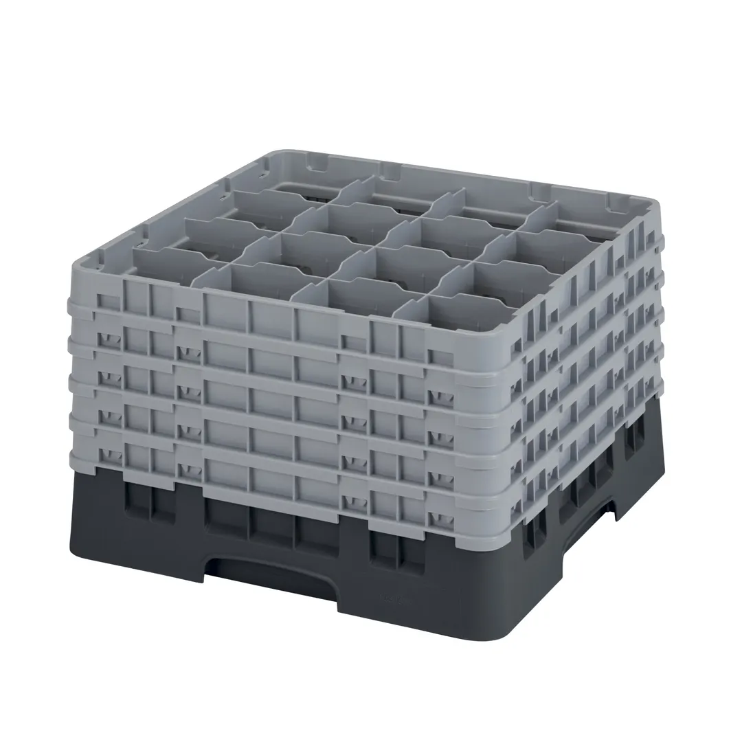 Cambro 16S1058110 Camrack Glass Rack, Black, Full Size, 19-3/4 x 19-3/4, 16 Compartments, 4-3/8 Max Dia, HACCP