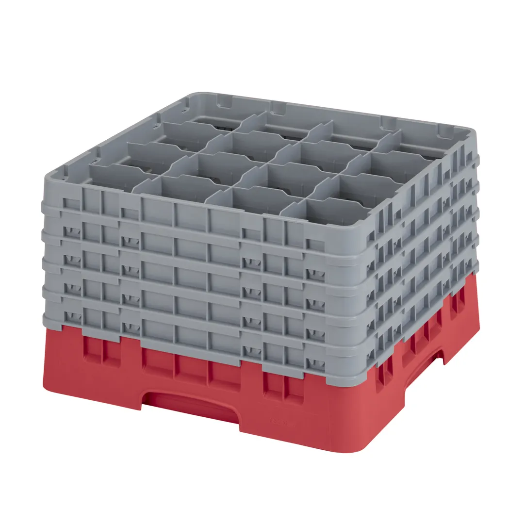Cambro 16S1058163 Camrack Glass Rack, Red, Full Size, 19-3/4 x 19-3/4, 16 Compartments, 4-3/8 Max Dia, 11 Max Height