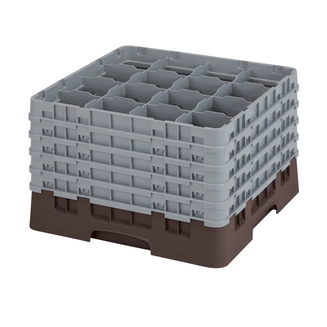 Cambro 16S1058167 Camrack Glass Rack, Full Size, Brown, 19-3/4 x 19-3/4, 16 Compartments, 11 Height