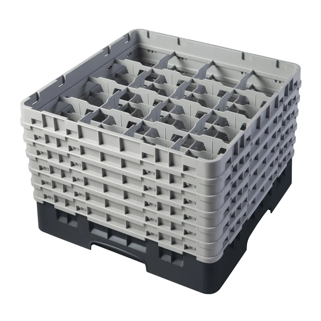 Cambro 16S1114110 Camrack Glass Rack, Black, Full Size, 19-3/4 x 19-3/4, 16 Compartments, 4-3/8 Max Dia, HACCP