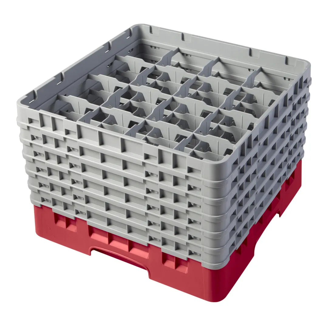 Cambro 16S1114163 Camrack Glass Rack, Red, Full Size, 19-3/4 x 19-3/4, 16 Compartments, 4-3/8 Max Dia, HACCP