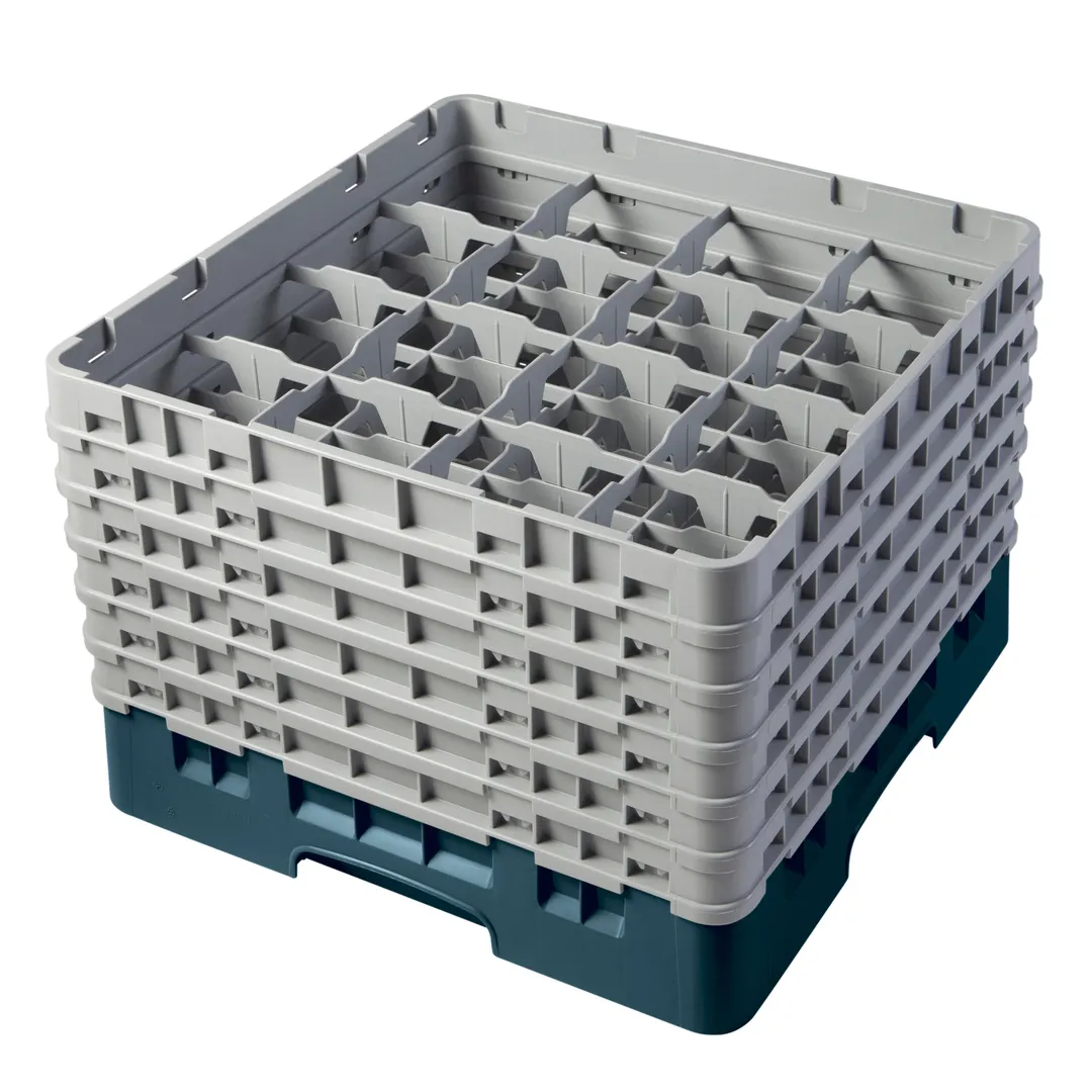 Cambro 16S1114414 Camrack Glass Rack, Teal, Full Size, 19-3/4 x 19-3/4, 16 Compartments, 4-3/8 Max Dia, HACCP