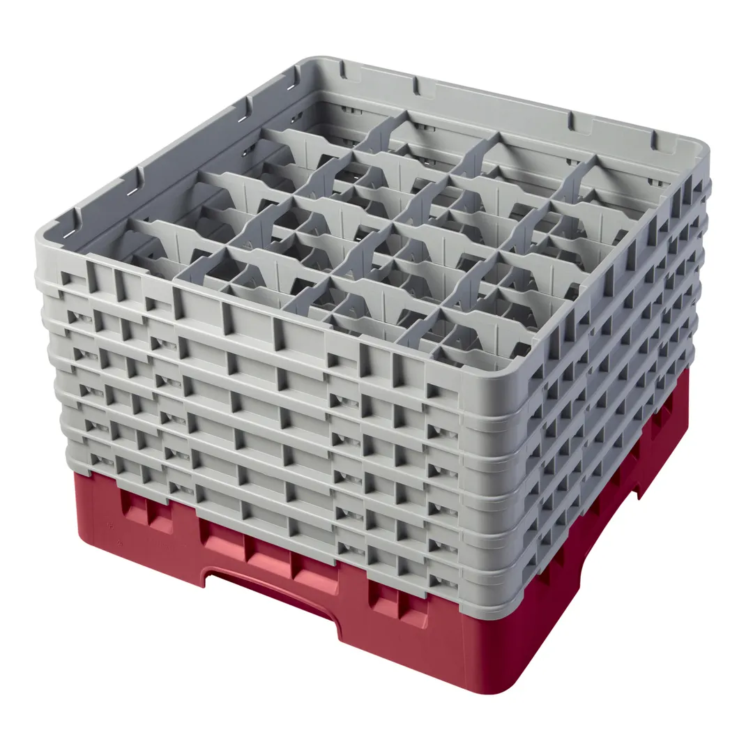 Cambro 16S1114416 Camrack Glass Rack, Full Size, 19-3/4 x 19-3/4, 16 Compartments, Cranberry Red, HACCP Compliant